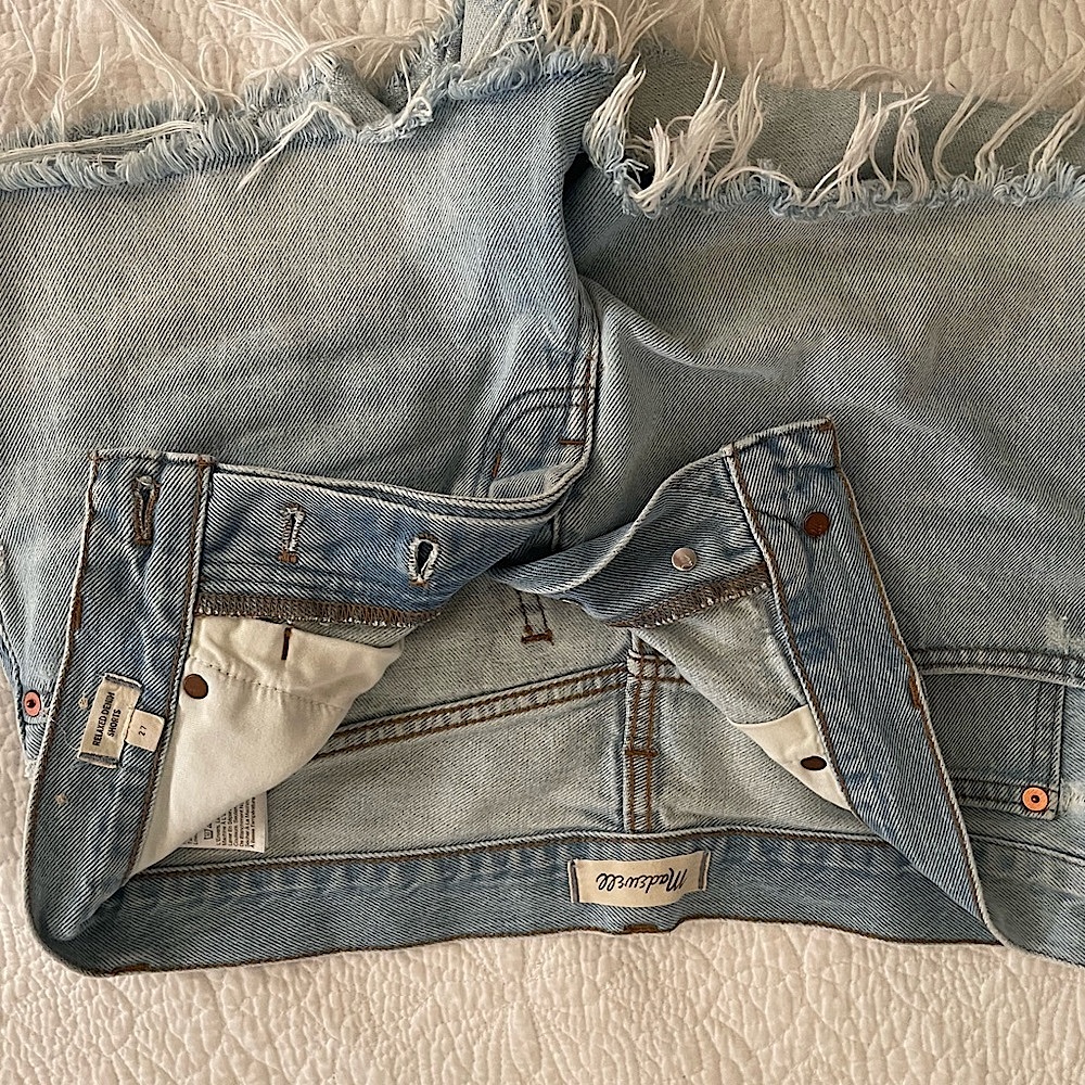 Madewell Light Blue Relaxed Denim  Shorts with Frayed Hem